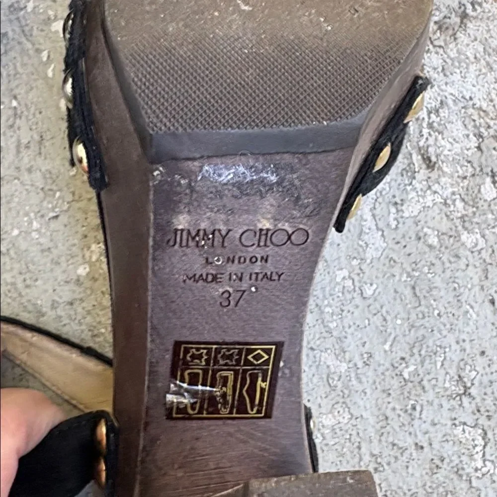 Jimmy Choo suede wood platforms